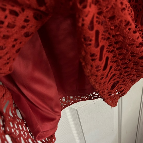 Dress Barn Women's Size 20 Rust Red/Orange Crochet Lace 3/4 Sleeve Dress - Picture 11 of 11